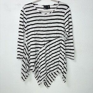 Vecceli Italy Lagenlook Asymmetrical Hem Stripe Tunic Top Fairy Grunge L